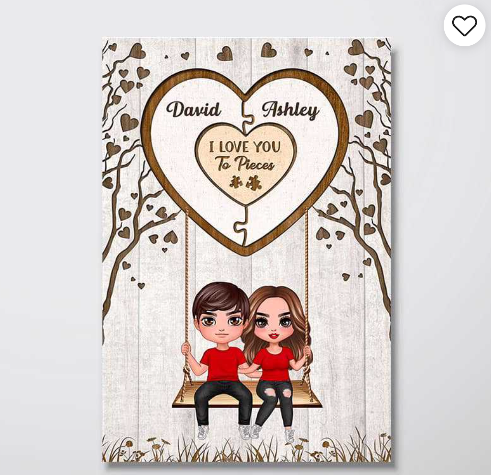 Doll Couple Missing Piece Heart Swing Personalized Vertical Poster