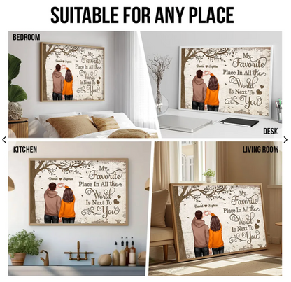 Back View Couple Heart Hands Favorite Place Personalized Horizontal Poster, Gift For Him, For Her