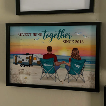 Back View Couple Camping Beach Landscape Personalized Horizontal Poster