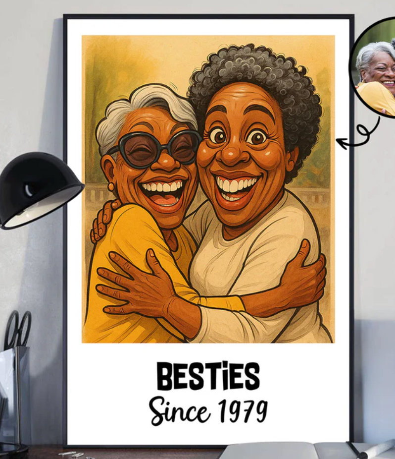 ustom Caricature Portrait from Photo Personalized Poster, Funny Gift for Couples, Friends, Pets, Family