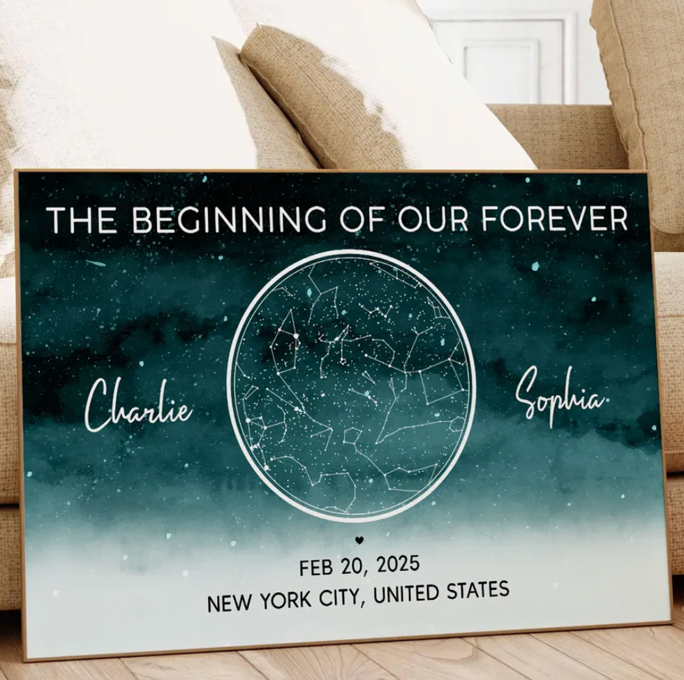 Starry Night Eternal Love Couple Custom Star Map Anniversary Date Personalized Poster| Anniversary Gift, Wedding Gift For Couple