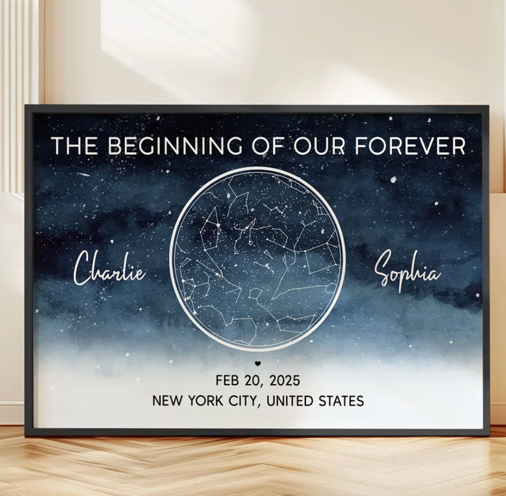 Starry Night Eternal Love Couple Custom Star Map Anniversary Date Personalized Poster| Anniversary Gift, Wedding Gift For Couple