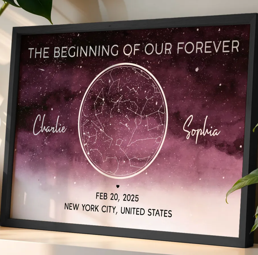 Starry Night Eternal Love Couple Custom Star Map Anniversary Date Personalized Poster| Anniversary Gift, Wedding Gift For Couple