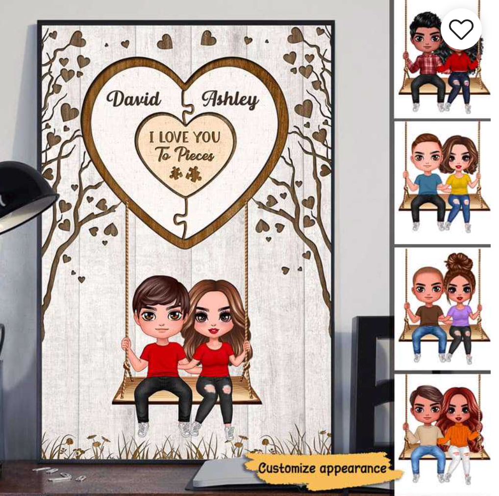 Doll Couple Missing Piece Heart Swing Personalized Vertical Poster