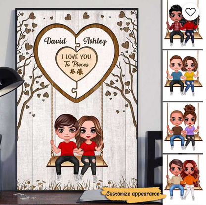 Doll Couple Missing Piece Heart Swing Personalized Vertical Poster