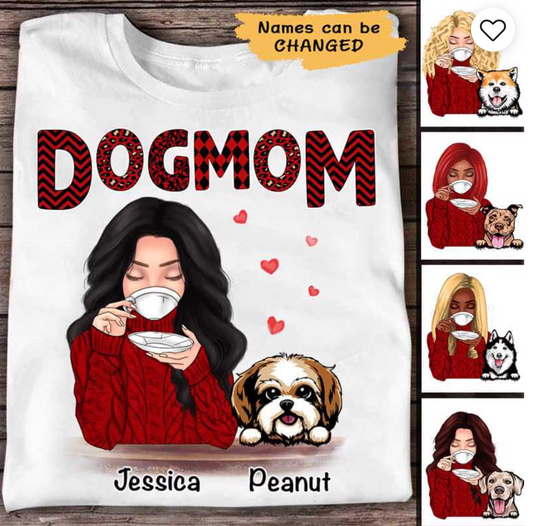 Dog Mom Red Patterned Personalized Shirt