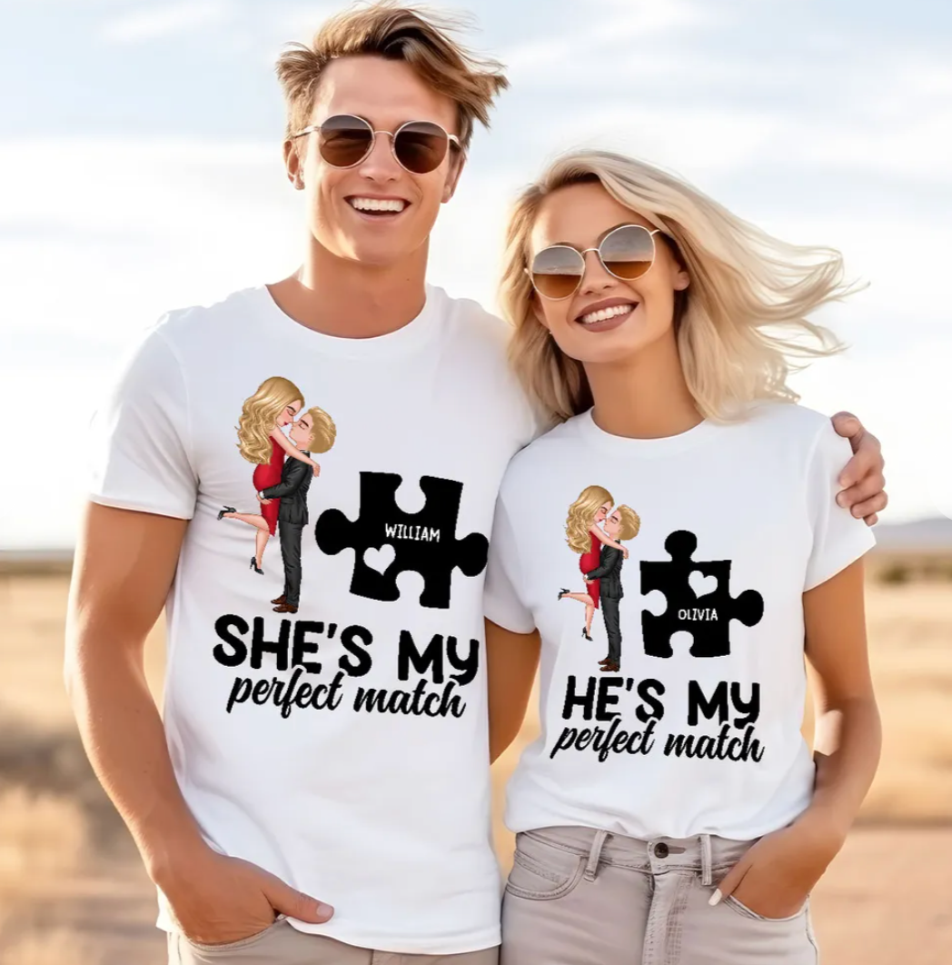 Couple Perfect Match Puzzle Couple Hugging Kissing Valentine‘s Day Personalized Matching Shirts [Set of 2 Shirts]