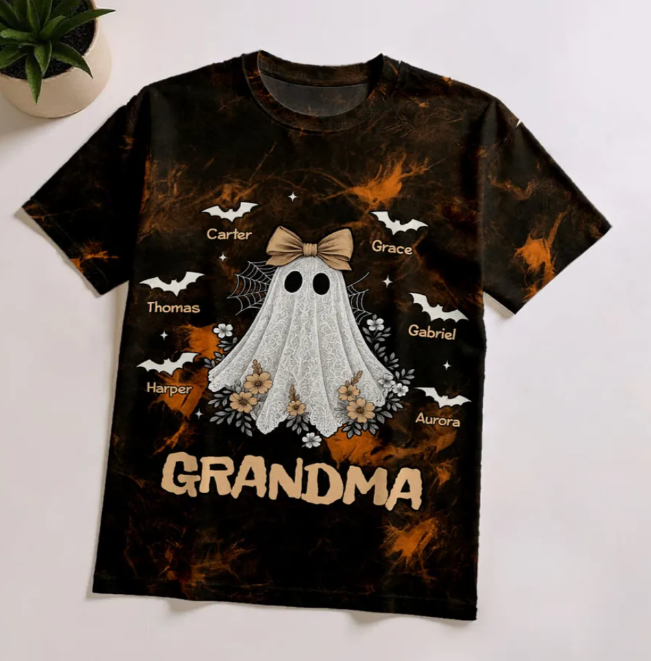 Halloween Faux Lace Pattern Boo Grandma Personalized Shirt