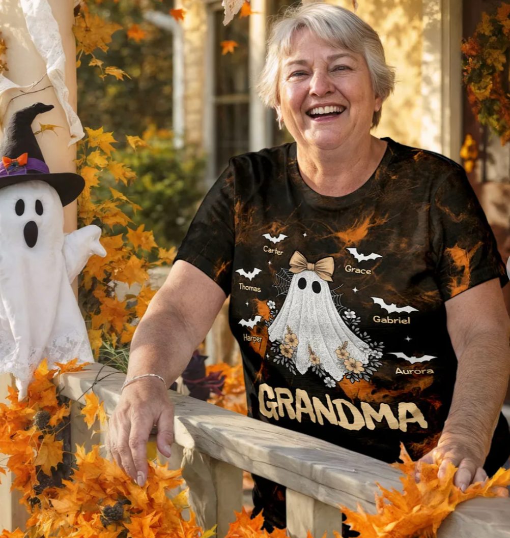 Halloween Faux Lace Pattern Boo Grandma Personalized Shirt