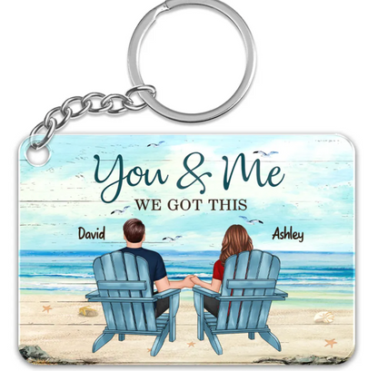 Back View Couple Sitting Beach Landscape You & Me We Got This Personalized Acrylic Keychain