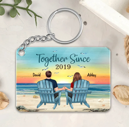 Back View Couple Sitting Beach Landscape You & Me We Got This Personalized Acrylic Keychain