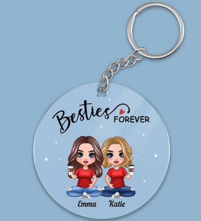Doll Besties Sitting Always Sisters Besties Forever Personalized Circle Acrylic Keychain