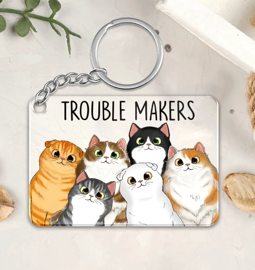 Cute Peeking Fluffy Cat Personalized Acrylic Keychain - Gift For Cat Lover