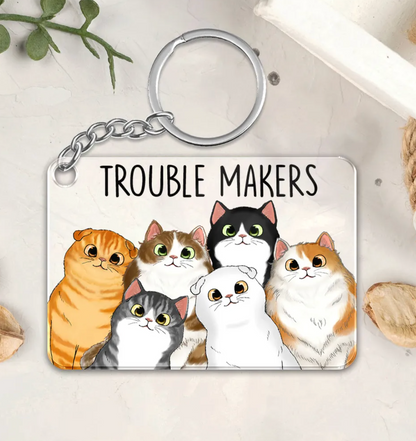 Cute Peeking Fluffy Cat Personalized Acrylic Keychain - Gift For Cat Lover