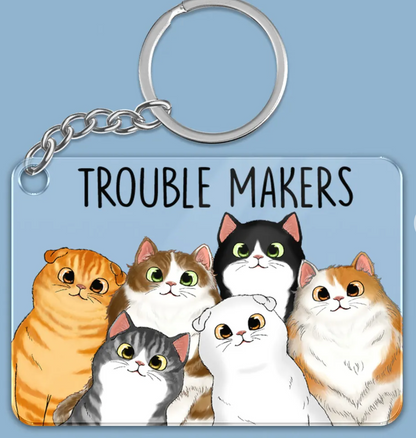 Cute Peeking Fluffy Cat Personalized Acrylic Keychain - Gift For Cat Lover