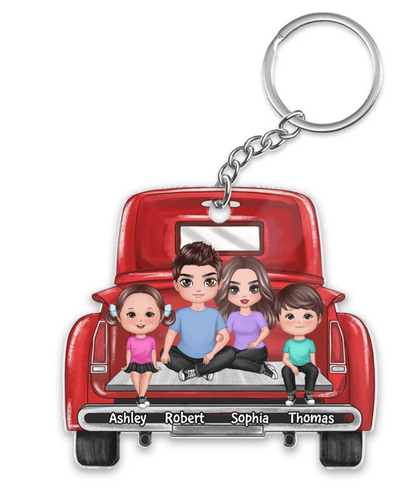 Family Couple On Truck Personalized Acrylic Keychain - Gift For Family