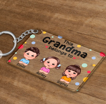 This Grandma Belongs To Cute Doll Kids - Personalized Acrylic Keychain - Gift For Grandma