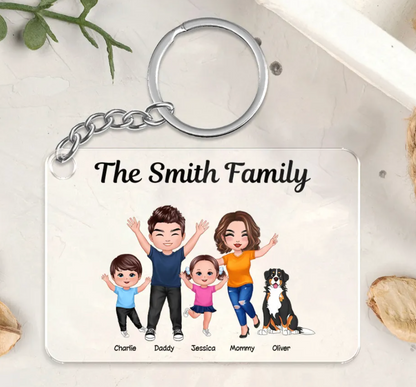 Happy Family Couple Kid Dog Cat Personalized Acrylic Keychain