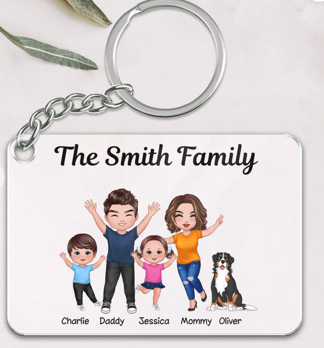 Happy Family Couple Kid Dog Cat Personalized Acrylic Keychain