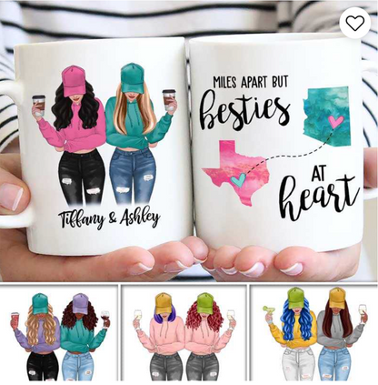 Long Distance Modern Girls Besties Front View Gift For Besties Sisters Siblings Personalized Mug