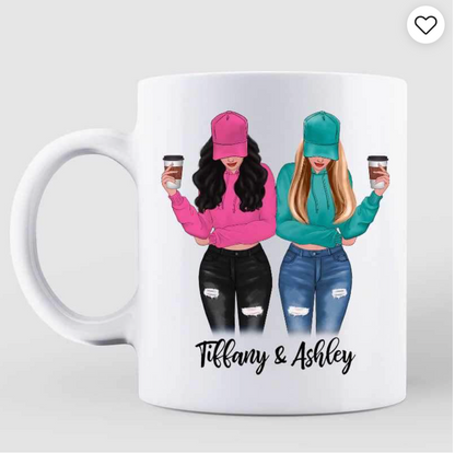 Long Distance Modern Girls Besties Front View Gift For Besties Sisters Siblings Personalized Mug